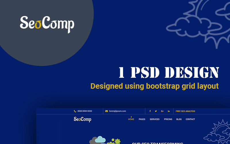 Download PSD шаблон "SeoComp PSD Template" / SeoComp PSD Template - PSD шаблон на тему seo-оптимизация seo company search engine optimization keyword content ppc onsite seofriendly marketing digital ecommerce agency smm online ranking bootstrap template theme