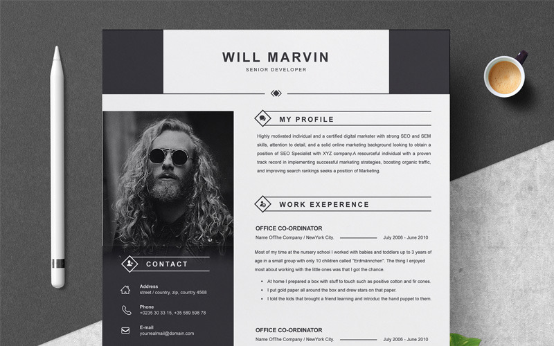 Download Резюме "Will Resume Template" / Will Resume Template - Резюме на тему графика resume 2 page clean cv cover letter design template illustrator eps mac pages microsoft word modern photoshop psd professional