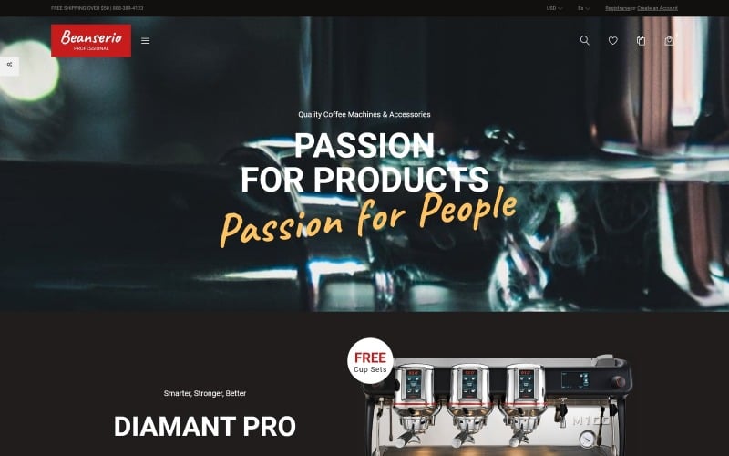 Beanserio - Loja de máquinas de café profissional Clean Bootstrap Ecommerce PrestaShop Theme