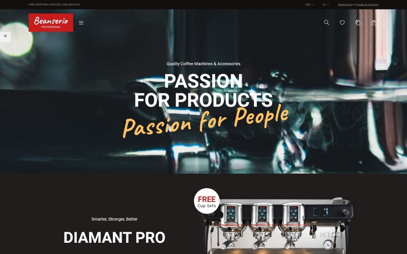 Beanserio - Magasin de machines à café professionnelles Nettoyer le thème de commerce électronique Bootstrap pour PrestaShop