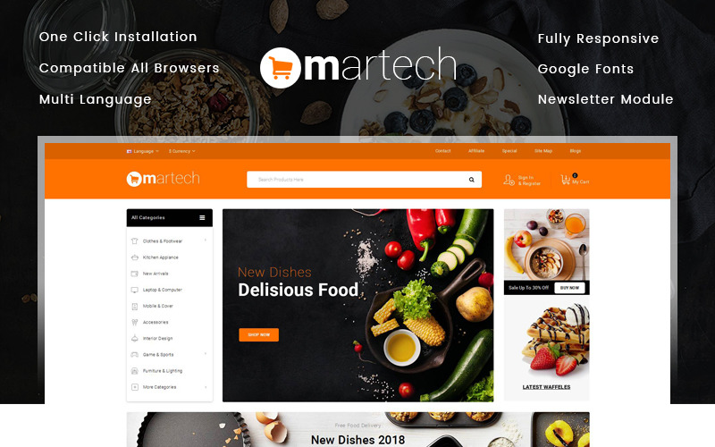 martech food store opencart шаблон