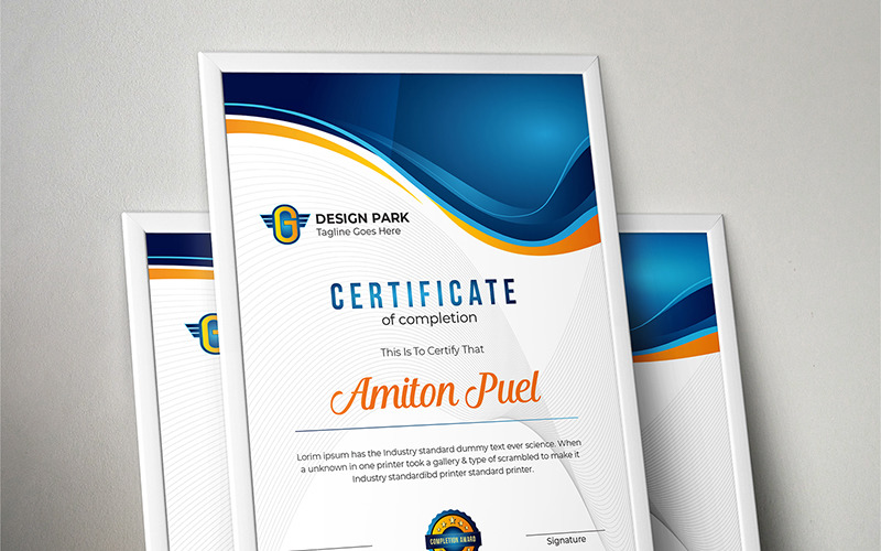 Download Шаблон сертификата "Amiton Completion Certificate Template" / Amiton Completion Certificate Template - Шаблон сертификата на тему графика certificate template design achievement appreciation award diploma modern luxury engraved multipurpose professional protected security completion degree vintage blue corporate rank