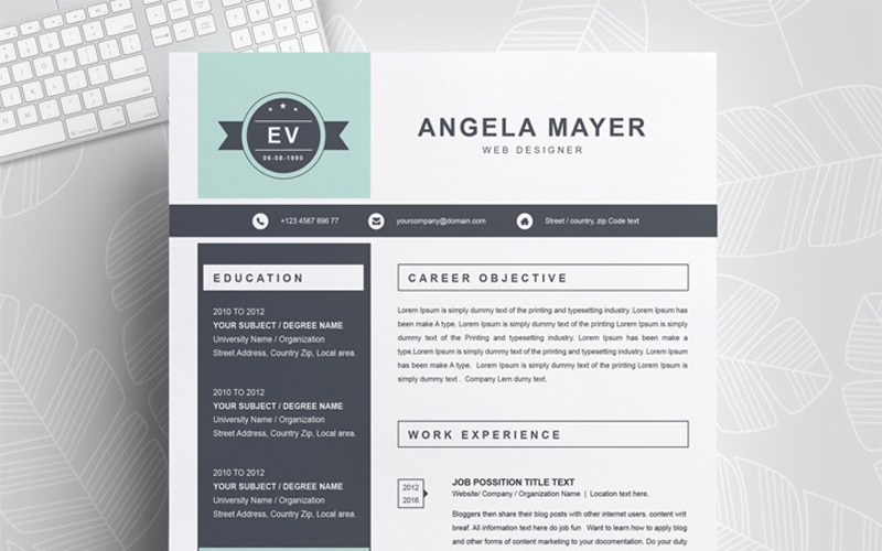 Download Резюме "Angela Resume Template" / Angela Resume Template - Резюме на тему графика 1 page resume 2 3 apple clean cover letter creative illustrator eps mac pages microsoft word minimal resume modern template