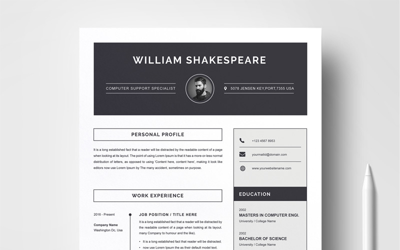 Download Резюме "Black & White Resume Template" / Black & White Resume Template - Резюме на тему графика 1 page resume 2 clean cv cover letter design template illustrator eps mac pages microsoft word modern photoshop psd professional