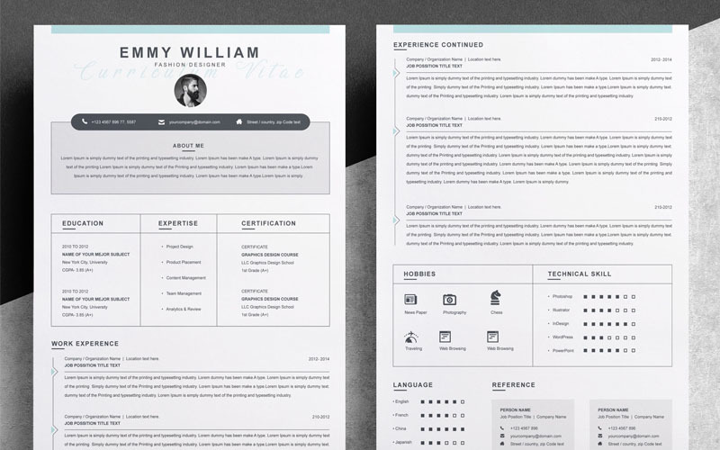 Download Резюме "Emmy Resume Template" / Emmy Resume Template - Резюме на тему графика 1 page resume 2 3 apple clean cover letter creative illustrator eps mac pages microsoft word minimal resume modern template