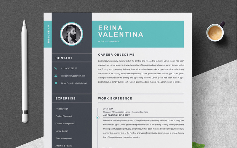 Download Резюме "Erina Valentina Resume Template" / Erina Valentina Resume Template - Резюме на тему графика 1 page resume 2 3 apple clean cover letter creative illustrator eps mac pages microsoft word minimal resume modern template