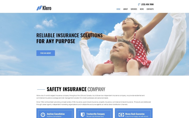 Klero - Tema WordPress Elementor clássico multiuso para serviços de seguros