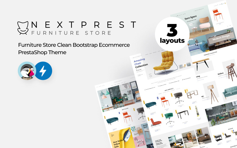 Nextprest - Tema Clean Bootstrap Ecommerce PrestaShop para loja de móveis