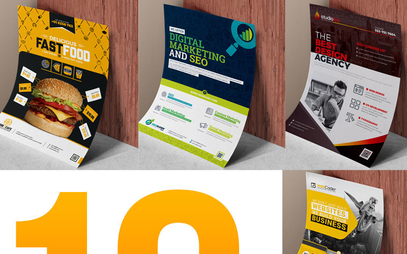 Pacote de modelos de panfleto | 10 Flyer Design - Modelo de identidade corporativa