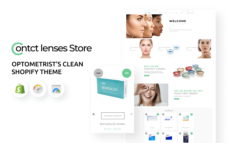 隐形眼镜商店-验光师的Clean Shopify主题
