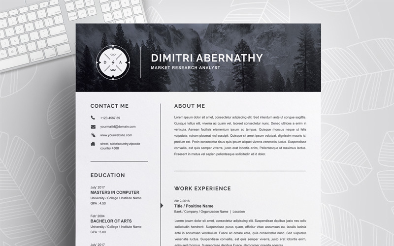 Download Резюме "Abarnathy Resume Template" / Abarnathy Resume Template - Резюме на тему графика 1 page resume 2 3 clean cover letter curriculum vitae cv template illustrator eps mac pages microsoft word minimal resume
