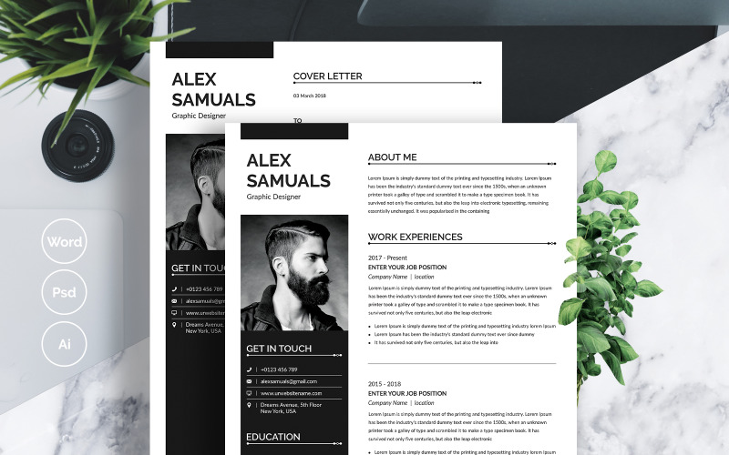 Download Резюме "Alex Samuals Resume Template" / Alex Samuals Resume Template - Резюме на тему графика 1 page resume 2 3 a4 clean cover letter creative cv design document docx elegant employment infographic minimalist modern ms