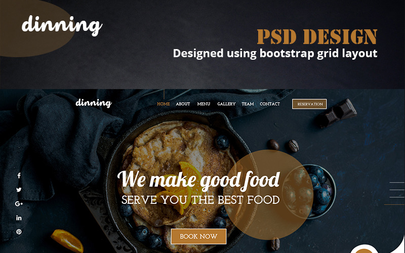 Download PSD шаблон "Dinning PSD Template" / Dinning PSD Template - PSD шаблон на тему графика food foodies restaurant cafe dish meal wine tasty recipe cocktail dinner reservation cuisine waiter specials veg psd photoshop lunch