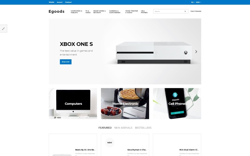 Egoods - modelo OpenCart para loja de eletrônicos modernos