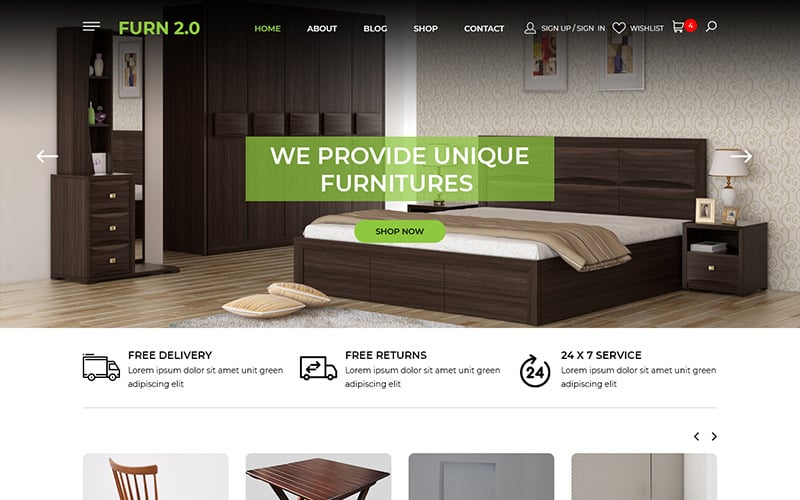 Furn 2.0 - PSD-sjabloon voor multifunctionele meubelwinkels