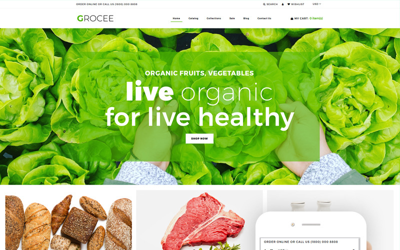 GROCEE - Тема продуктового магазину Multipage Clean Shopify