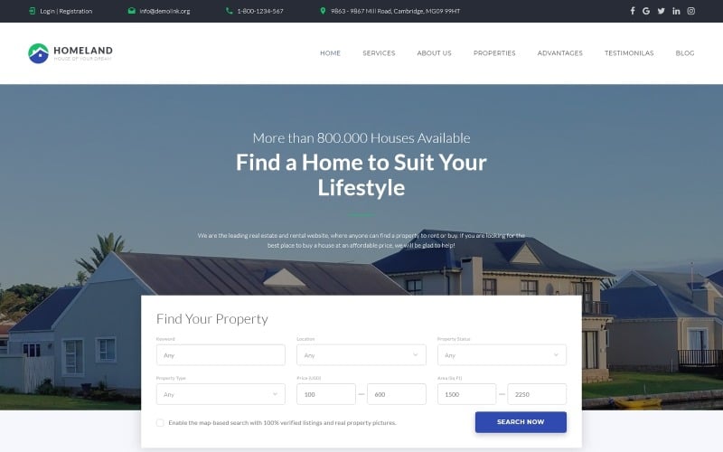Homeland - Modèle de page de destination HTML Bootstrap4 classique pour agence immobilière