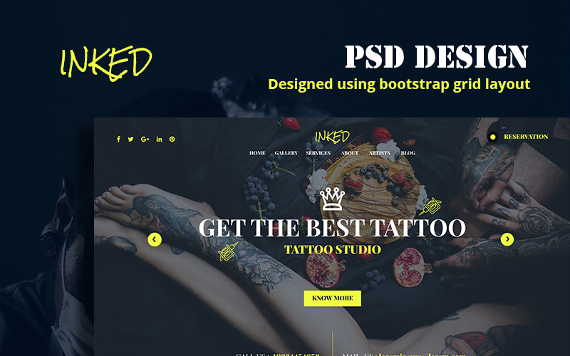 Download PSD шаблон "Inked PSD Template" / Inked PSD Template - PSD шаблон на тему тату салон tatoo salon shop tatooing bodyart inked creative lettering hipster modern studio art artistic fashion beauty skin cool e-commerce psd responsive
