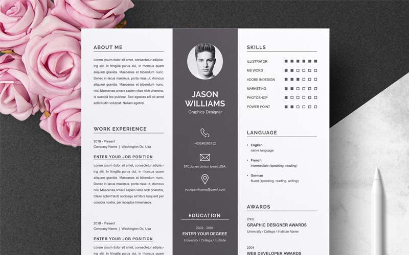Download Резюме "Jason Resume Template" / Jason Resume Template - Резюме на тему графика 1 page resume 2 3 clean cover letter curriculum vitae cv template illustrator eps mac pages microsoft word minimal resume