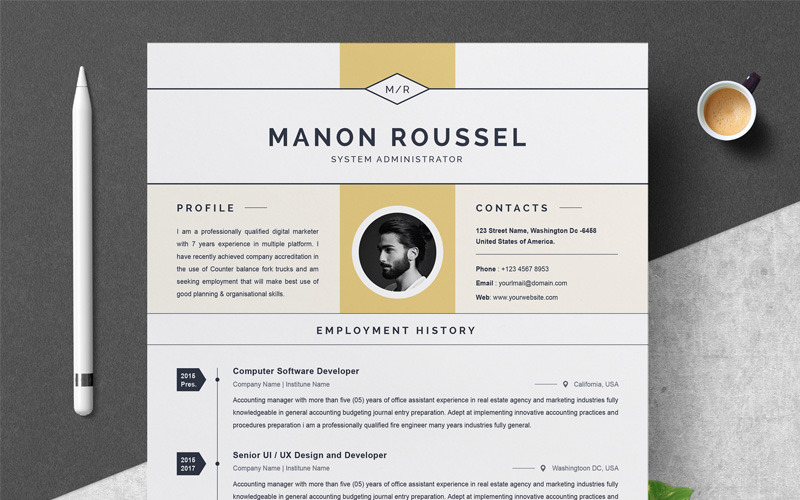 Download Резюме "Manon Resume Template" / Manon Resume Template - Резюме на тему графика 1 page cv resume 2 3 apple clean cover letter curriculum vitae template illustrator eps mac pages microsoft word minimal