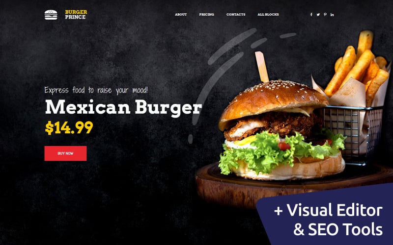 Modelo de página inicial do Burger Prince