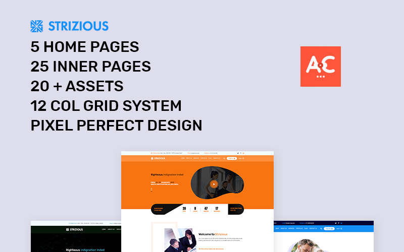 Download PSD шаблон "Strizious PSD Template" / Strizious PSD Template - Адаптивный PSD шаблон на тему консалтинг business consulting it services psd template