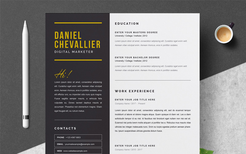 Download Резюме "Daniel Resume Template" / Daniel Resume Template - Резюме на тему графика 1 page cv resume 2 3 apple clean cover letter curriculum vitae template illustrator eps mac pages microsoft word minimal