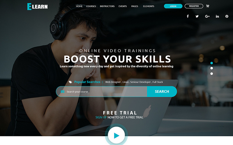 Download PSD шаблон "Elearn PSD Template" / Elearn PSD Template - PSD шаблон на тему образование free online tutorial tutorials video videos streaming training courses object oriented analysis online-training latest technologies references guide psd template