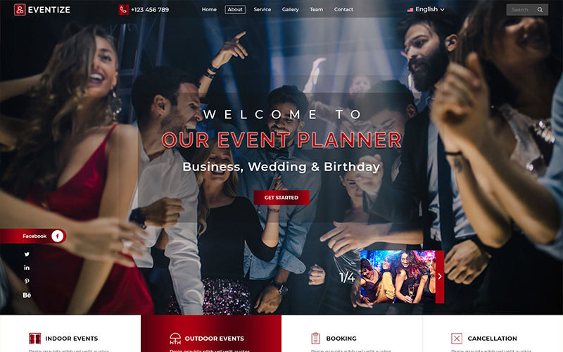 Download PSD шаблон "Eventize Events & Party PSD Template" / Eventize Events & Party PSD Template - Адаптивный PSD шаблон на тему организация свадьбы event planner party pub celebration wedding birthday planning food booking gallery business corporate modern new user friendly