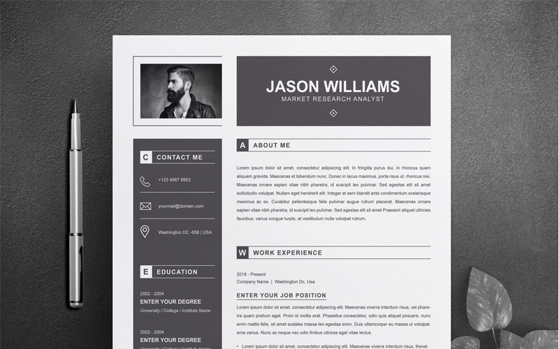 Download Резюме "Marketer Resume Template" / Marketer Resume Template - Резюме на тему графика 1 page resume 2 3 clean cover letter curriculum vitae cv template illustrator eps mac pages microsoft word minimal resume