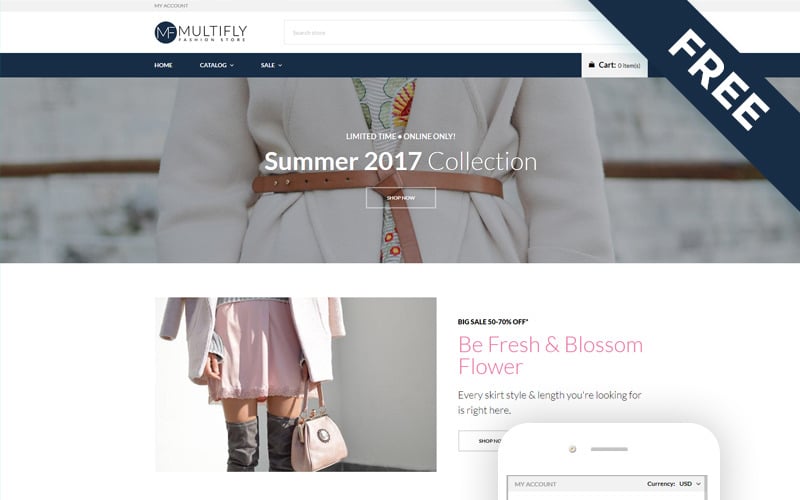 Multifly - Tema elegante gratuito da loja de moda Shopify