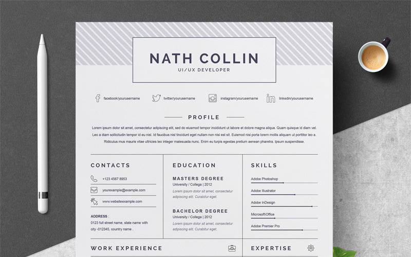 Download Резюме "Nath Collin Resume Template" / Nath Collin Resume Template - Резюме на тему графика 1 page cv resume 2 3 apple clean cover letter curriculum vitae template illustrator eps mac pages microsoft word minimal