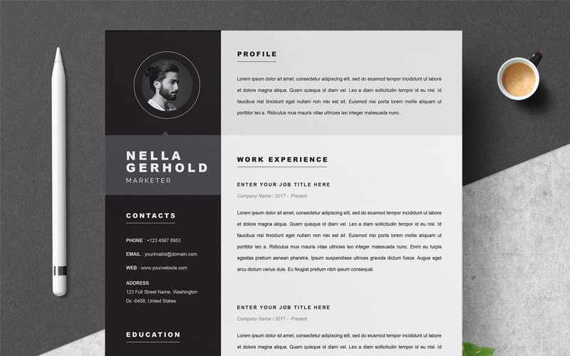 Download Резюме "Nella Resume Template" / Nella Resume Template - Резюме на тему графика 1 page cv resume 2 3 apple clean cover letter curriculum vitae template illustrator eps mac pages microsoft word minimal