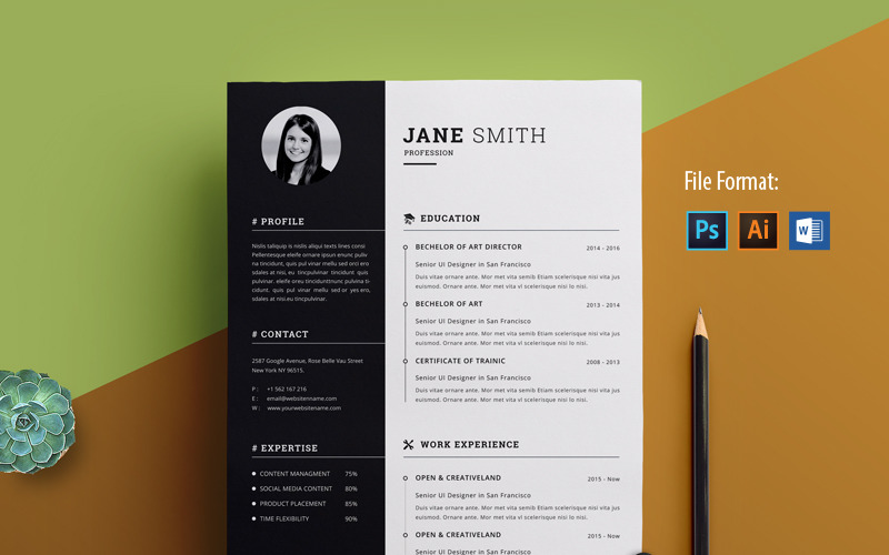 Plantilla de CV limpia y creativa de Jane Smith