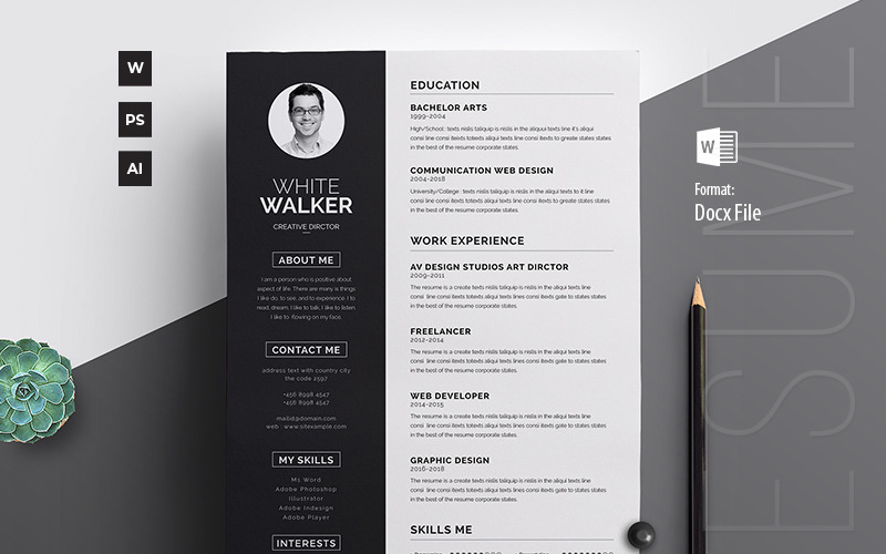 Download Резюме "White Walker Minimal Resume Template" / White Walker Minimal Resume Template - Резюме на тему графика a4 bebas clean cv cover letter creative resume curriculum vitae design template doc document docx employment idml indd indesign job