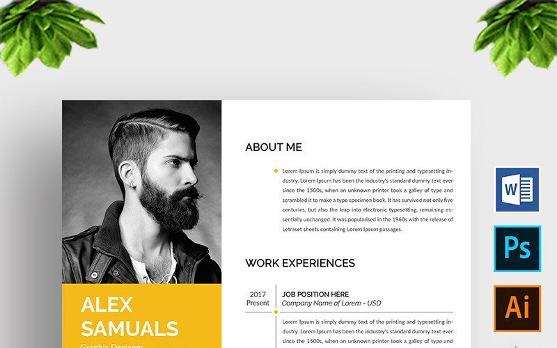 Download Резюме "Alex Samuals Resume Template" / Alex Samuals Resume Template - Резюме на тему графика 1 page resume 2 3 a4 clean cover letter creative cv design document docx elegant employment infographic minimalist modern ms