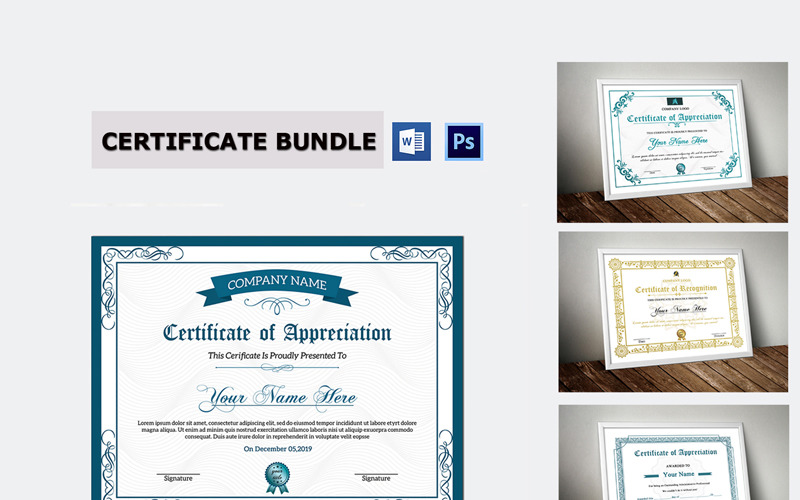 Download Шаблон сертификата "Certificate Bundle Certificate Template" / Certificate Bundle Certificate Template - Шаблон сертификата на тему графика cetificate appreciation recognition achievement award print template multipurpose academic graduate photoshop clean minimal diplopa