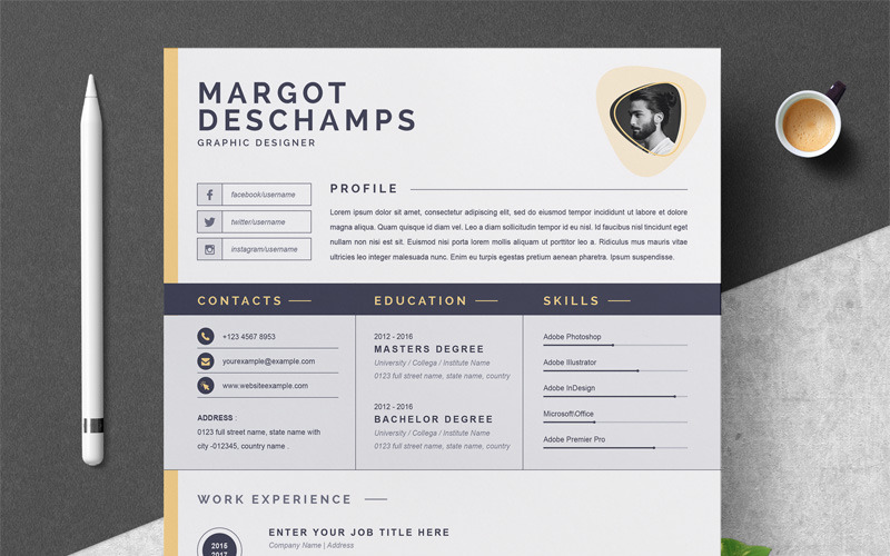 Download Резюме "Margot Resume Template" / Margot Resume Template - Резюме на тему графика 1 page cv resume 2 3 apple clean cover letter curriculum vitae template illustrator eps mac pages microsoft word minimal