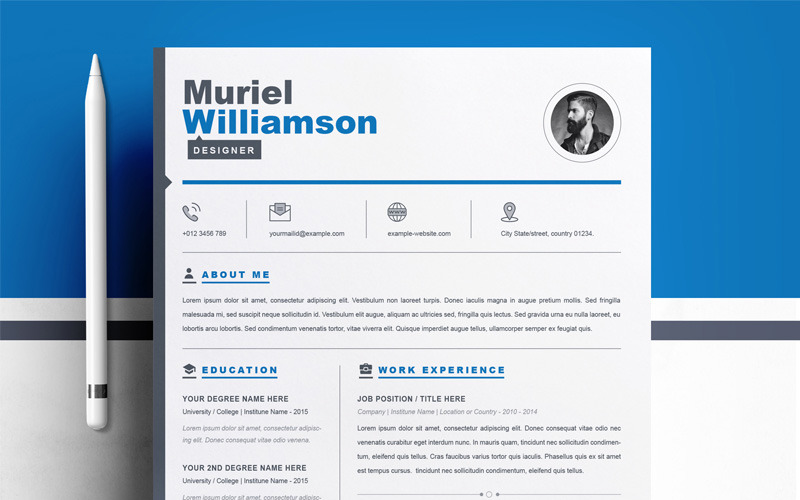 Download Резюме "Muriel Resume Template" / Muriel Resume Template - Резюме на тему графика 1 page cv resume 2 3 apple clean cover letter curriculum vitae template illustrator eps mac pages microsoft word minimal