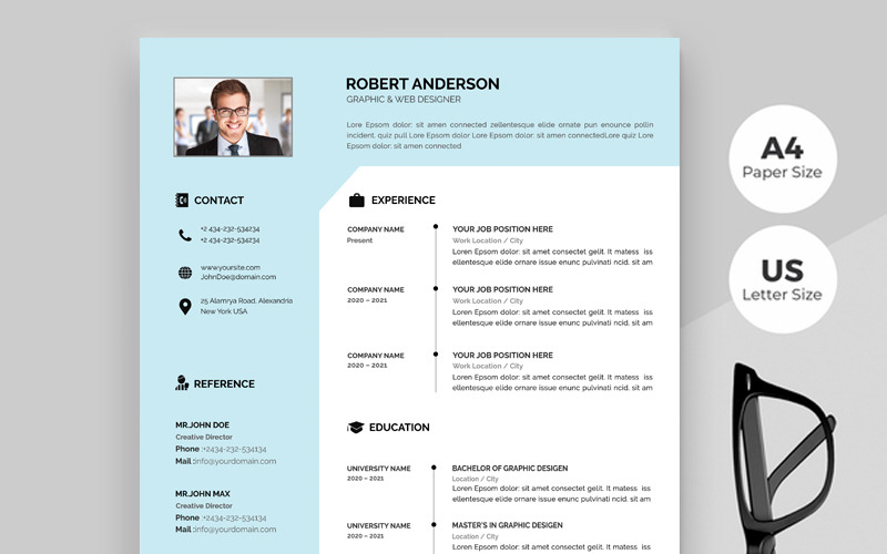Download Резюме "Robert Anderson Resume Template" / Robert Anderson Resume Template - Резюме на тему графика cv template design elegant letter minimal minimalist modern resume professional templates simple swiss us vector icons