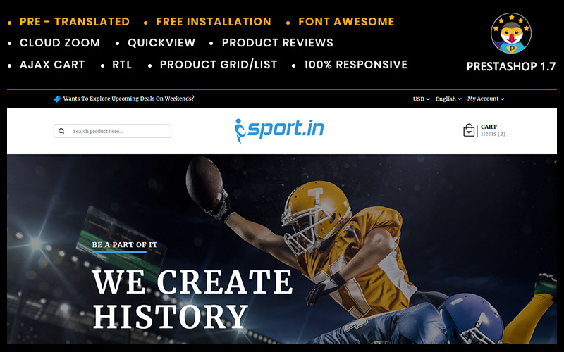 Тема PrestaShop для магазину спортивних аксесуарів SportIn