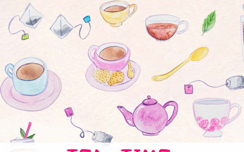 Download Иллюстрация "41 Afternoon Tea Time - Illustration" / 41 Afternoon Tea Time - Illustration - Иллюстрация на тему графика watercolour watercolor painting blog graphics clip art commercial use tea teapot teacup mug mint afternoon