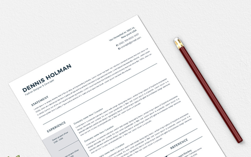Download Резюме "Dennis Holman Resume Template" / Dennis Holman Resume Template - Резюме на тему графика resume template cv clean modern a4 doc elegant indesign infographic professional creative design minimal pages portfolio word us letter