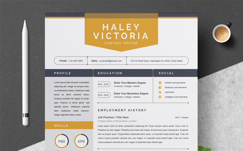 Download Резюме "Haley Resume Template" / Haley Resume Template - Резюме на тему графика 1 page cv resume 2 3 apple clean cover letter curriculum vitae template illustrator eps mac pages microsoft word minimal