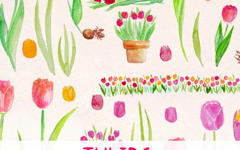 Download Иллюстрация "53 Happy Tulip Fields - Illustration" / 53 Happy Tulip Fields - Illustration - Иллюстрация на тему графика watercolour watercolor painting blog graphics clip art commercial use tulips tulip field bright flowers colourful floral