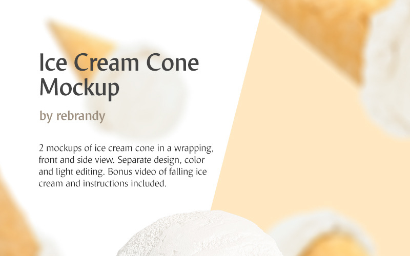 Download Мокап для продукта "Ice Cream Cone product mockup" / Ice Cream Cone product mockup - Мокап для продукта на тему графика ice cream cone scoop ball icecream mockup gelato cornet creamy wrapping package sundae ice-pop waffle food packaging dessert pack product