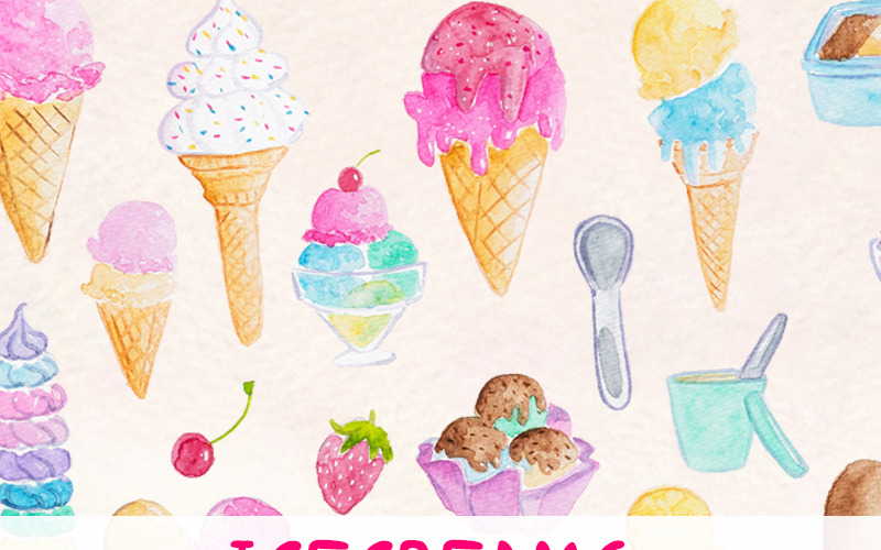 Download Иллюстрация "37 Icecream and Summer Snack - Illustration" / 37 Icecream and Summer Snack - Illustration - Иллюстрация на тему графика watercolour watercolor painting blog graphics clip art commercial use ice-cream icecream ice cream summer bright colours treats