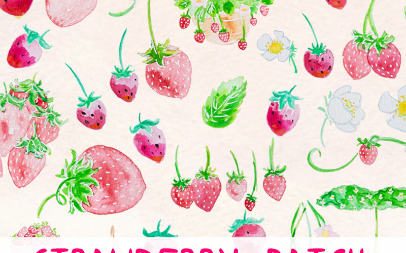 52 Roztomilá jahodová nášivka - Ilustrace