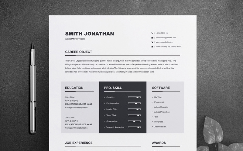 Download Резюме "Jonathan For Officer Resume Template" / Jonathan For Officer Resume Template - Резюме на тему графика 2 page resume clean cv template curriculum vitae minimalist modern printable professional word