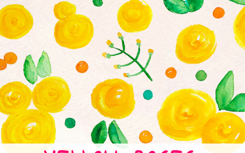 55 Rosa gialla, foglia e elementi spot - Illustrazione